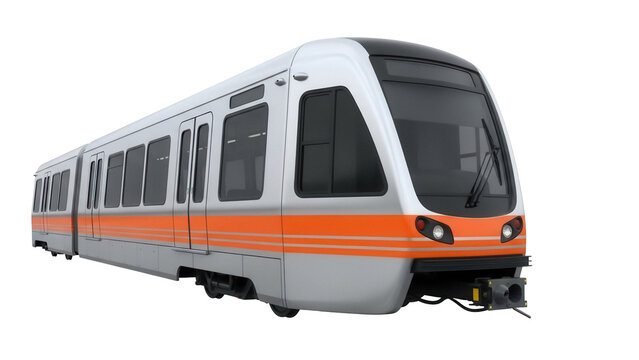 Isolated train car with orange stripes, an urban transportation, and a modern vehicle