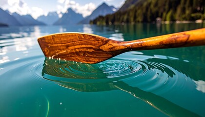 Paddles Gentle Dip - Serene Lake Scene with Mountain Backdrop.