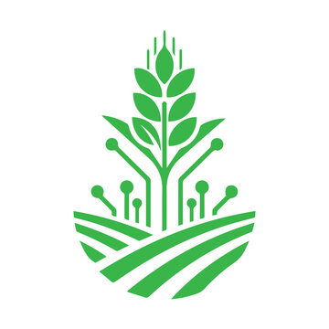 agro technology icon with wheat leaf and digital circuit vector.