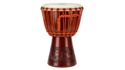 Isolated djembe drum, traditional African musical instrument made of wood and animal skin
