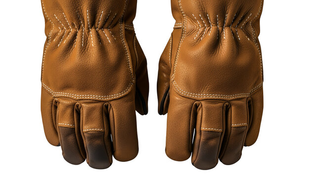 Pair of brown leather gloves isolated on transparent background