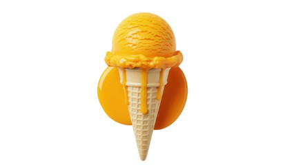 Isolated scoop of orange sherbet ice cream in a waffle cone for a refreshing summer treat