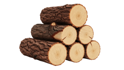 Isolated Stack of logs for fireplace or bonfire, firewood, biomass fuel for winter