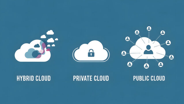 An illustrative comparison of hybrid, private, and public cloud computing types