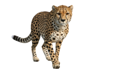 Isolated Cheetah Walking Forward with Spot Markings, Wildcat Portrait on Plain Backdrop