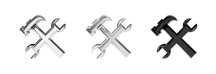 Obraz premium Hammer and Wrench tool construction support fix maintenance equipment security 3d render