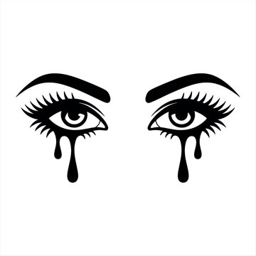Crying eyes with mascara and tears Vector