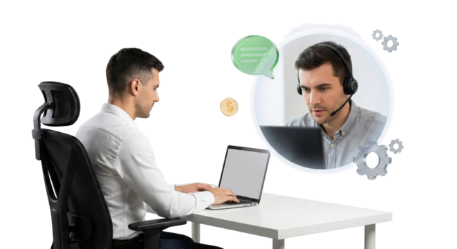 professional customer support agent communicating via video call with isolated transparent - Powered by Adobe