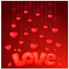 Valentine's Day card with red hearts on a red background