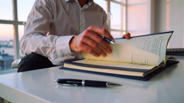 Diligently examine and sign papers, Carefully review pages during official document sessions, Systematically analyze and endorse paperwork with attention during formal review procedures at office