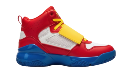 Isolated trendy high-top colorful sneaker design for boys, sports footwear, fashion item, style