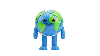 Smiling Earth Globe Character Standing on White © andi