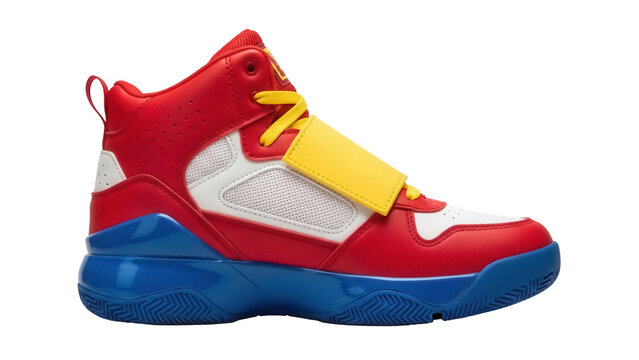 Isolated trendy high-top colorful sneaker design for boys, sports footwear, fashion item, style