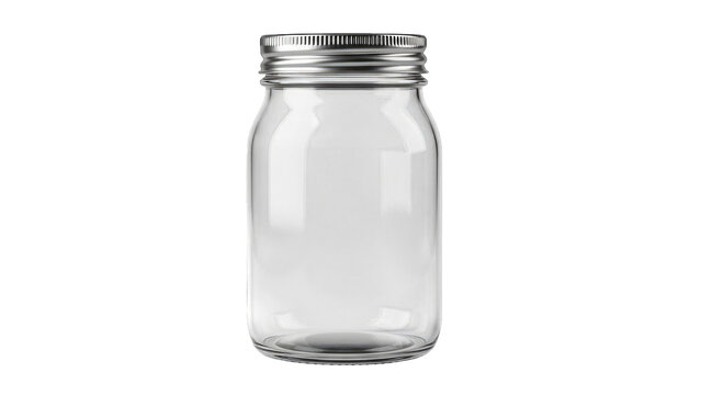 Empty glass jar with silver lid isolated on transparent background isolated on transparent background