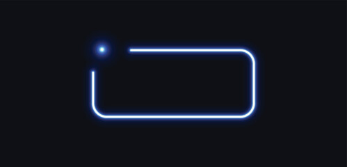 Blue Neon Rounded Rectangle Frame with Glowing Light Effect