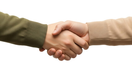 Isolated closeup image of two people doing a handshake symbolizing an agreement or deal