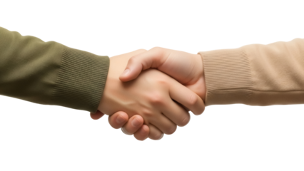 Isolated closeup image of two people doing a handshake symbolizing an agreement or deal