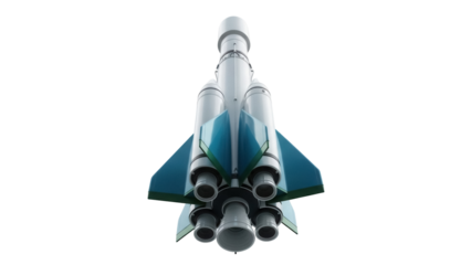 Isolated model of a rocket ready for liftoff to space exploration, technology and development