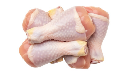Isolated Pile of raw chicken drumsticks for cooking and grilling, uncooked fresh meat