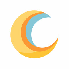 Abstract Crescent Moon Graphic with Yellow, Orange, and Blue Layers