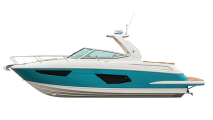Isolated motorboat on background for commercial use; new technology luxury sea vessel
