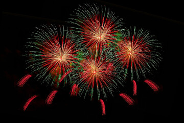 Colorful Fireworks Isolated on black sky background.
