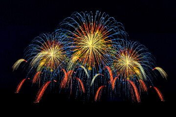 Colorful Fireworks Isolated on black sky background.