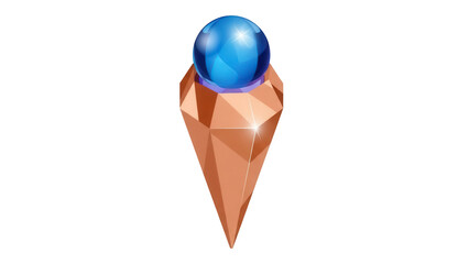 Isolated magical artifact in a cone shape topped with a glowing blue orb, fantasy item