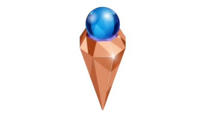 Isolated magical artifact in a cone shape topped with a glowing blue orb, fantasy item