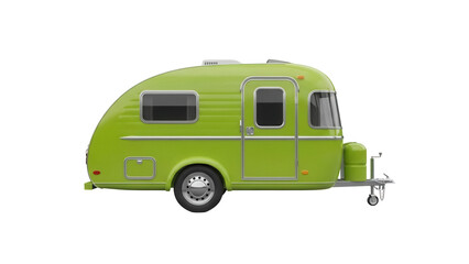 Isolated vintage travel trailer, camper, retro camping caravan design, transportation vehicle