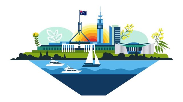 Animated Canberra Day Australia Capital City Landmark Illustration