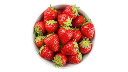 Isolated bowl of strawberries, fresh red fruit with green stems ready to eat, healthy dessert