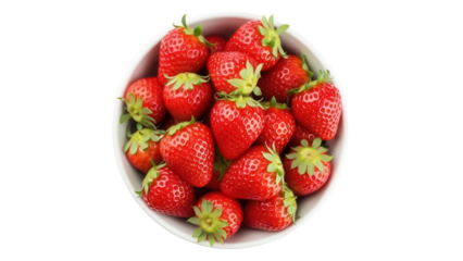 Isolated bowl of strawberries, fresh red fruit with green stems ready to eat, healthy dessert