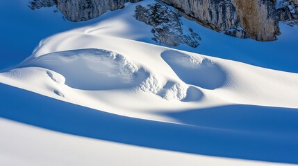 Intricate wind blown snow patterns forming abstract sculptures on a frozen mountain landscape