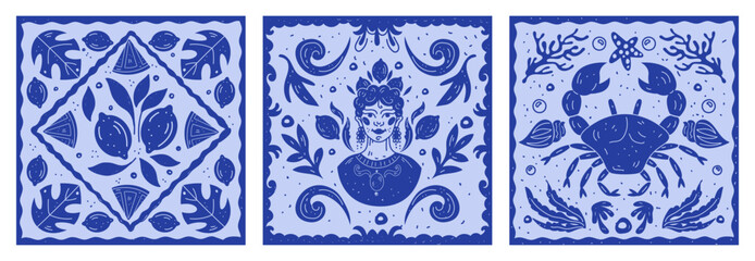 Summer lemon pattern. Mediterranean frame square. Italy traditional ornament graphic. Fabric print design. Textile handkerchief art. Decorative composition botanical motif. Vector bandana tidy design