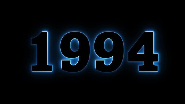 1994 text illustration featuring the old year date number on a black night background with neon light sign design for a holiday celebration calendar. 90s 4k animation video with alpha channel