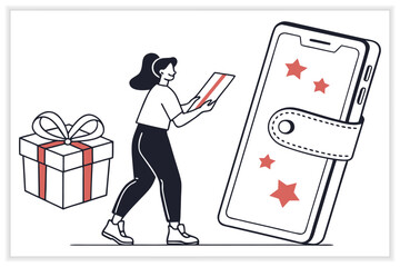 Digital Wallet Vector Illustration Set Mobile Payment, Online Banking, Fintech, Cashless Transaction