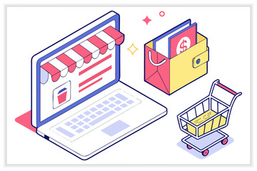 Digital Wallet Vector Illustration Set Mobile Payment, Online Banking, Fintech, Cashless Transaction