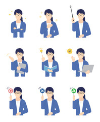 女性ビジネスパーソンのイラストベクター素材セット