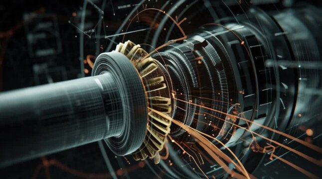 Digital Wireframe Gear Shaft Technology Concept Industrial Engineering