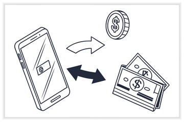 Digital Wallet Vector Illustration Set Mobile Payment, Online Banking, Fintech, Cashless Transaction