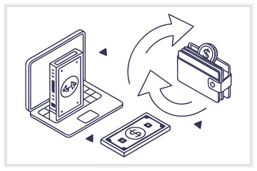 Digital Wallet Vector Illustration Set Mobile Payment, Online Banking, Fintech, Cashless Transaction