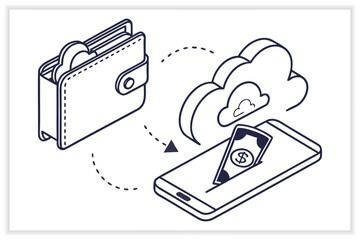 Digital Wallet Vector Illustration Set Mobile Payment, Online Banking, Fintech, Cashless Transaction