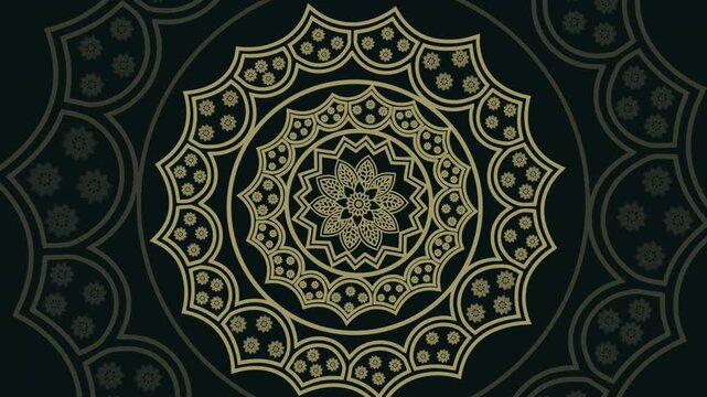 Beautiful Ramadan-themed geometric background featuring traditional Islamic patterns with gold accents on a deep green surface. Ideal for banners, greetings, and religious designs