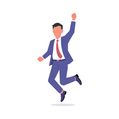 Happy business character man office. Cartoon happy business person jump flat employee success joy illustration.