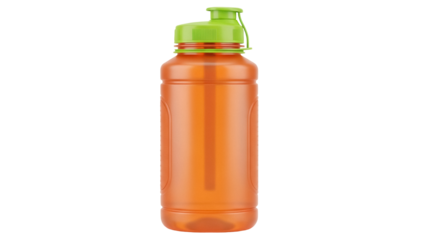 Isolated orange sport water bottle with lime-green cap is perfect for exercise activities