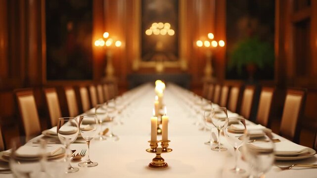 Wedding ceremony planning, elegant dining table setup with candles.
