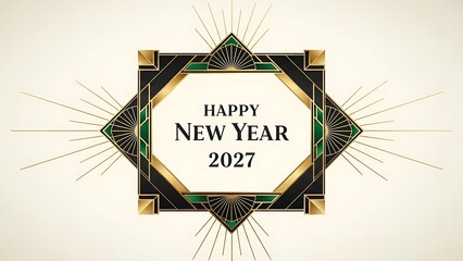 A luxurious New Year's celebration design with geometric patterns and gold accents
