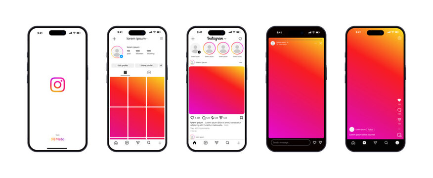 Instagram feed mockup. Social media mock up template. Instagram post frame carousel template.