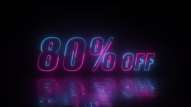 80% off text animated Video in blue and pink color, 80% OFF Sale Video, 80 % Off Discount, 80 Percent Discount Video, shop now video